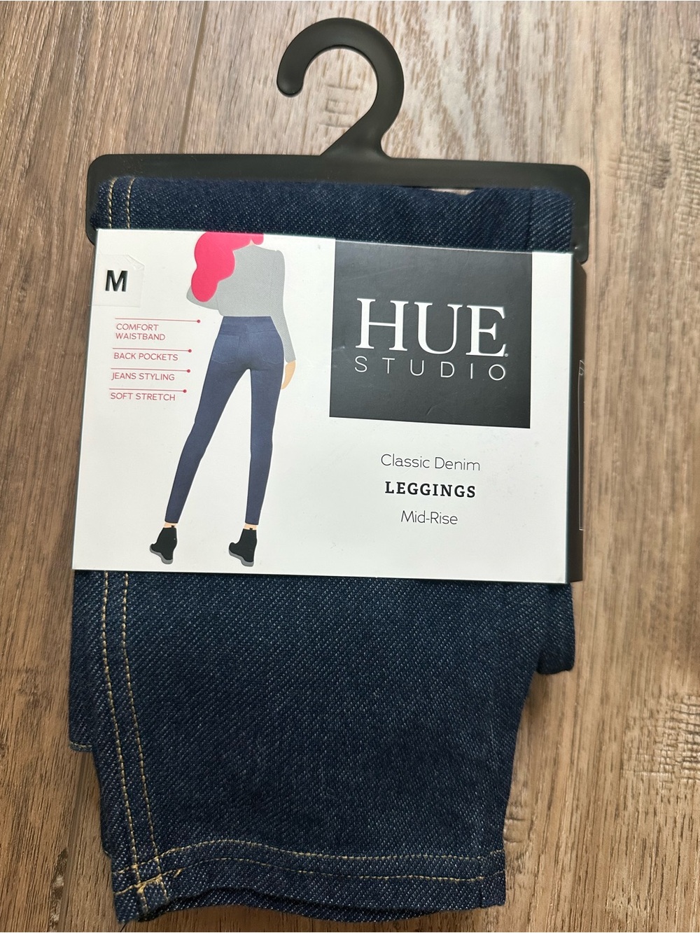NWT! HUE Studio Women’s Classic Denim Leggings, Jeggings, Dark Wash, Mid-Rise, M